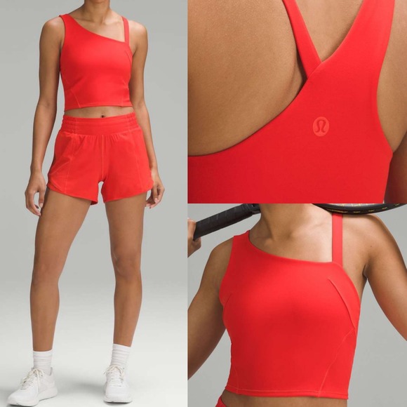 Lululemon Everlux Asymmetrical Tennis Tank Top Hot Heat Orange Red Size 0 Bra - Picture 12 of 12